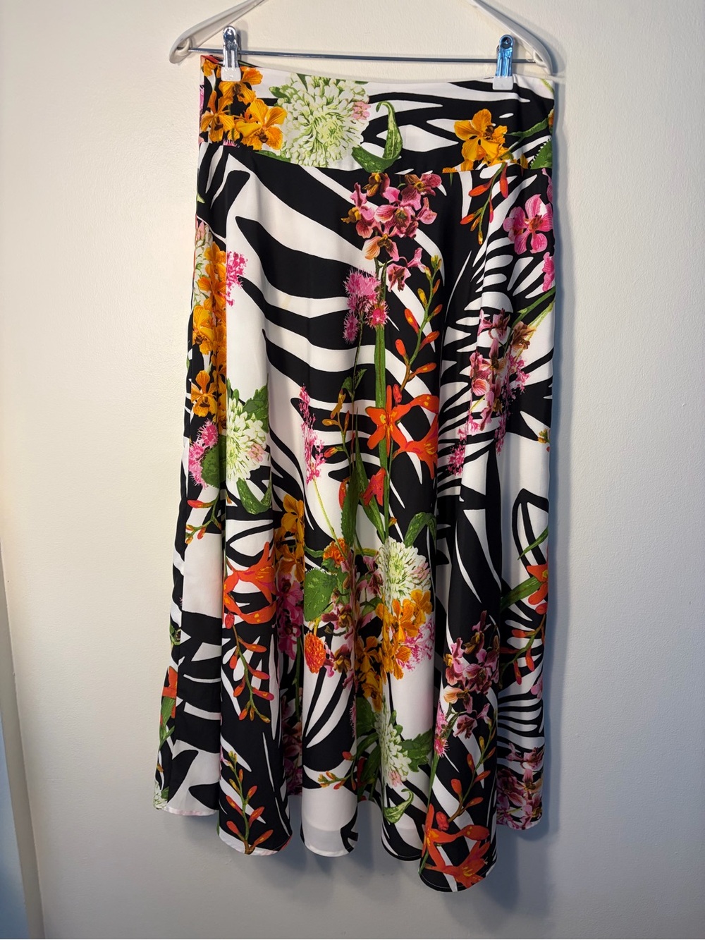 Indikka New York Ladies Floral Zebra Print Resort Wear Lined Maxi Skirt Size L